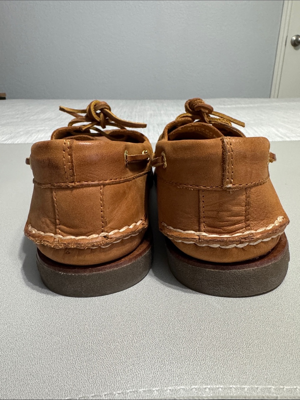 [WORN 1x] Sperry Gold Cup Original Boat Shoes Tan Leather Men’s Size 9.5 - Picture 6 of 8